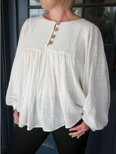 

Cotton Blends Crew Neck Shirts & Tops, White, Long sleeve tops