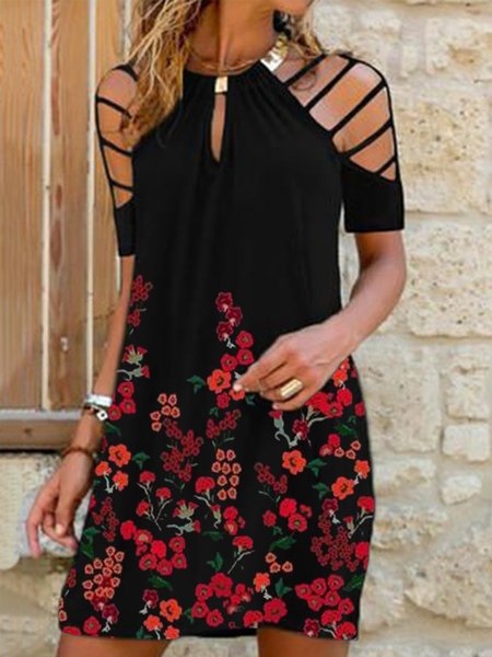 

Regular Fit Casual Floral Dresses, Black, Mini Dresses