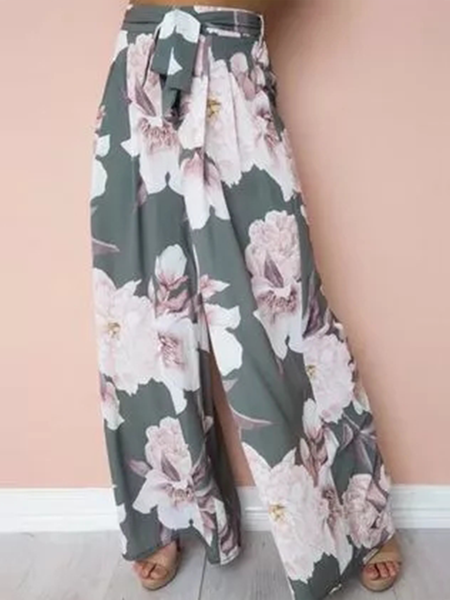 

Bohemian Loosen Casual Paperbag Pants, Gray, Pants