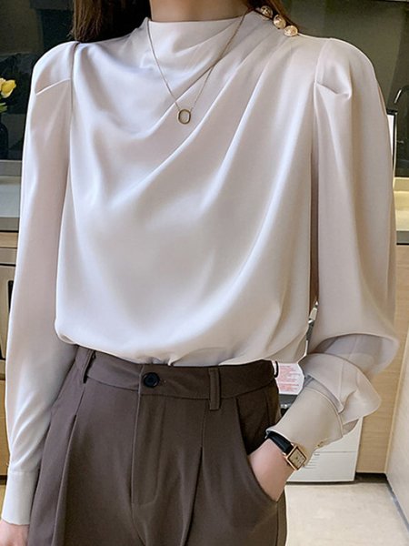

Regular Fit Lady Long Sleeve Solid Top, White, Tops