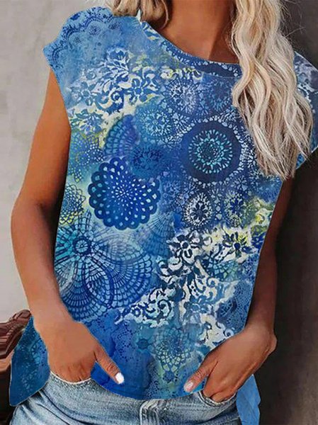 

Cotton Blends Vacation Floral Shirts & Tops, Blue, T-Shirts