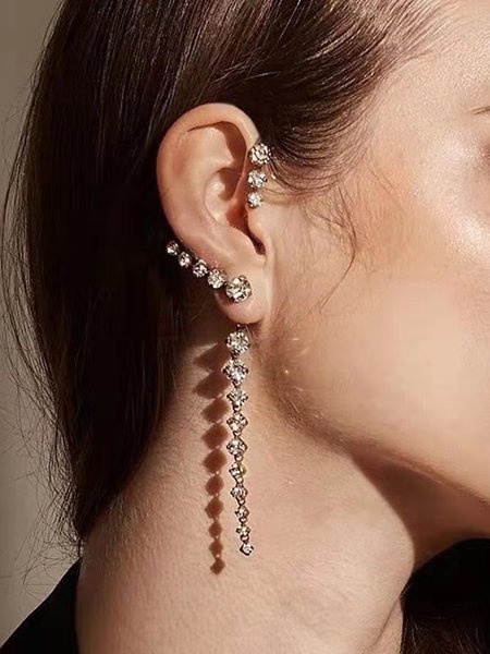 

Rhinestone Curved Rhinestone Earrings, As picture, Earrings