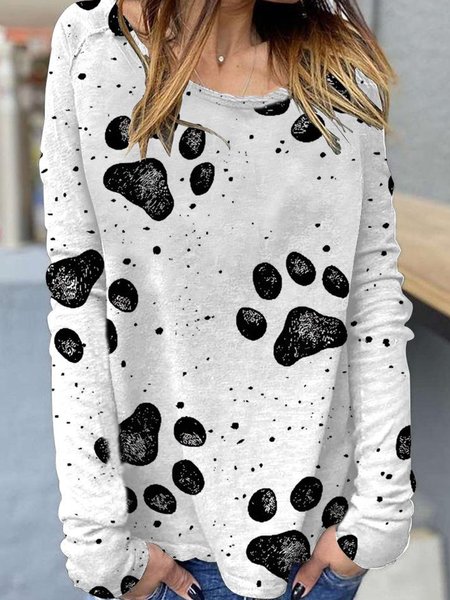 

Loosen Casual Raglan Sleeve Cotton Blends Animal Printed Scoop Neckline Long Sleeve T-shirt, Flower, T-Shirts