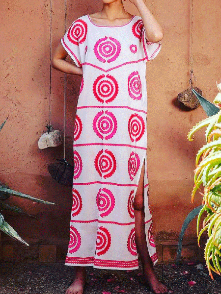 

Printed Casual Square Neck Short sleeve Woven Dress, Rose red, Maxi Dresses