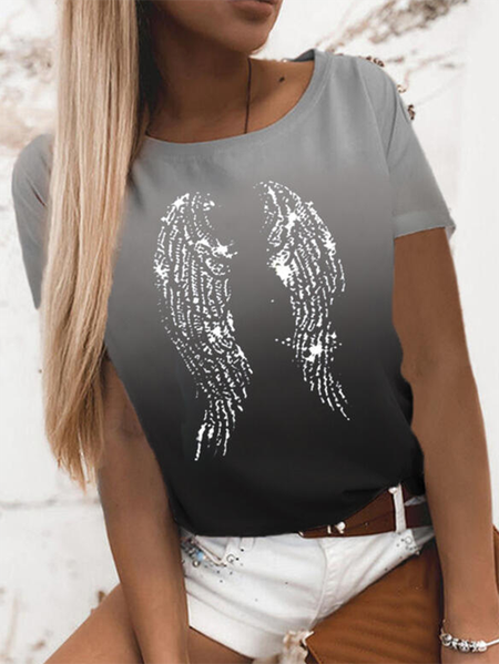 

Ombre Crew Neck Short sleeve Casual Shirts & Tops, Gray, T-Shirts
