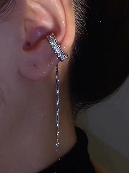 

Rhinestone Tassel Earrings Ear Cuff, Silver, Earrings