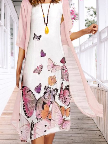 

Elegant Crew Neck Floral Two-Piece Dress Set, Multicolor, Suit Set
