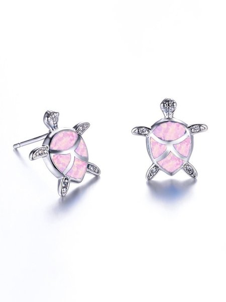 Alloy Turtle Earrings, Pink, Earrings