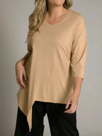 

Casual V neck Loosen Long Sleeve T-shirt, Khaki, T-Shirts