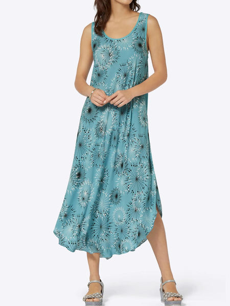 

Floral Casual Crew Neck Dresses, Blue, Midi Dresses