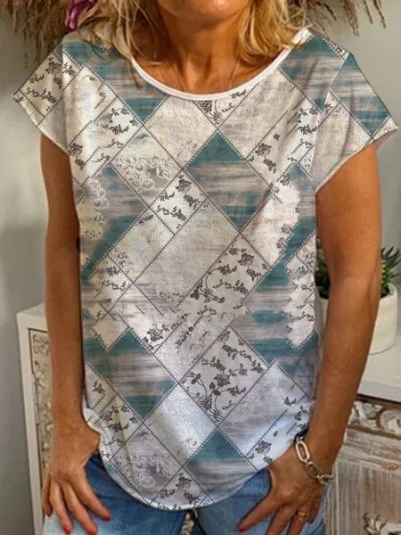 

Cotton Blends Casual Geometric Shirts & Tops, Multicolor, T-Shirts