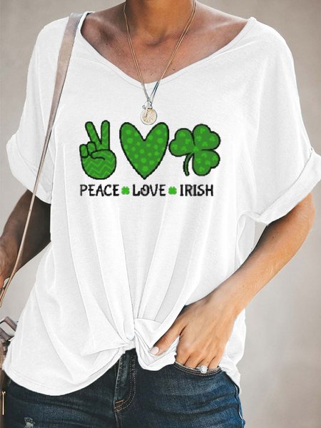 

Casual Letter Loosen Shirts & Tops, White, T-Shirts
