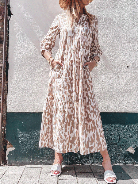 

Ruched Loosen Casual Long sleeve Woven Dress, Off white, Maxi Dresses