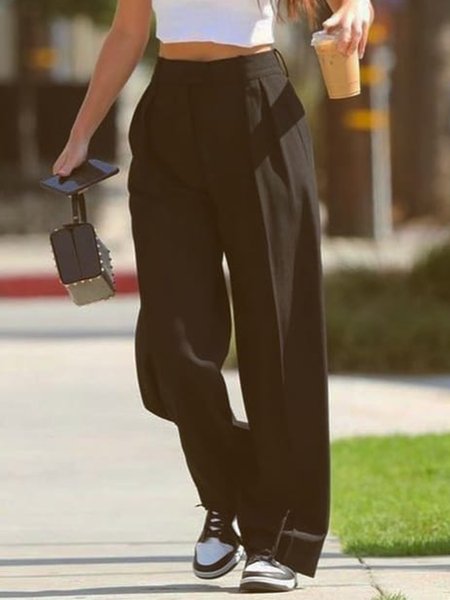 

Plain Plus Size Casual Pants, Black, Pants