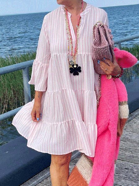 

Loosen Striped Dresses, Light pink, Mini Dresses