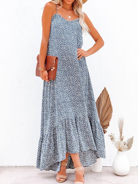 

Boho Spaghetti Floral Maxi Beach Dresses, Light blue, Maxi Dresses