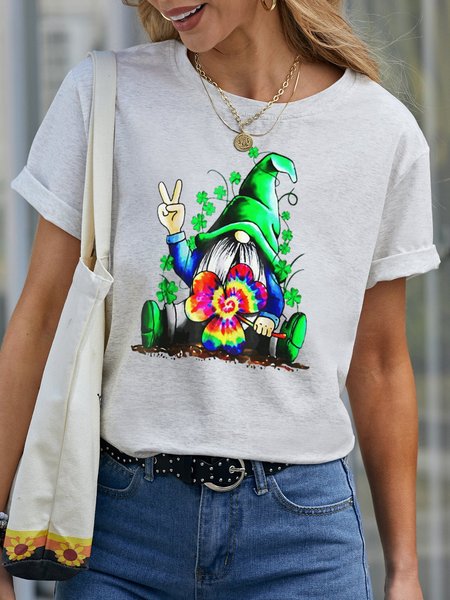 

Funny Hippie St. Patrick's Day Gnome With A Tie-Dyed Clover Women's Short Sleeve T-shirt, White, T-shirts
