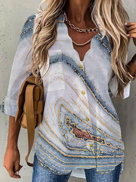 Ombre Casual Cotton Blends Shirts & Tops, Multicolor, Long sleeve tops