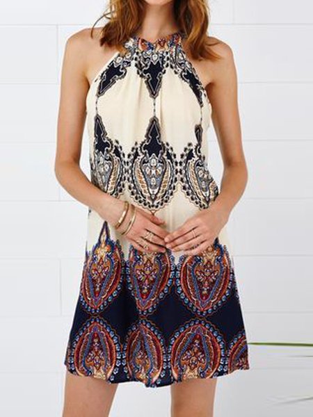 

Halter Tribal Boho Dresses, As picture, Mini Dresses