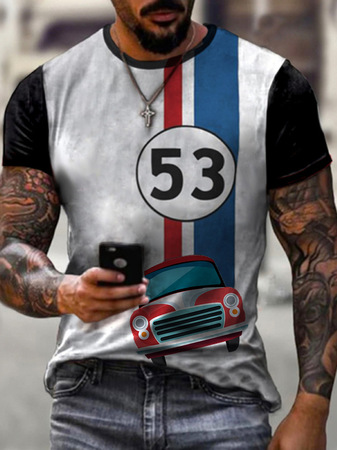 Casual Letters & Geometric Collection Digital Print Short Sleeve T-Shirt, As picture, T-shirt