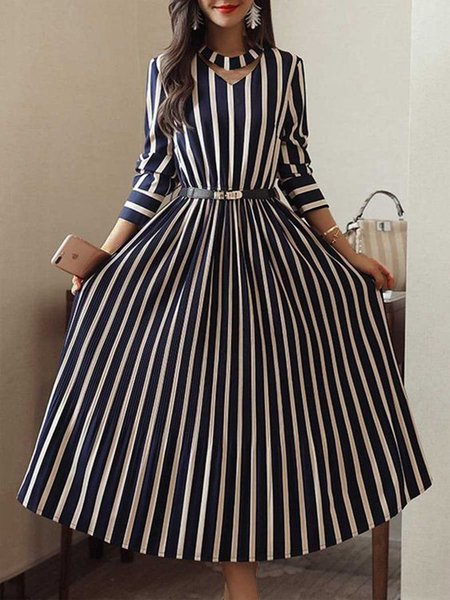 

Striped Elegant Regular Fit Daily Dress, Black, Maxi Dresses