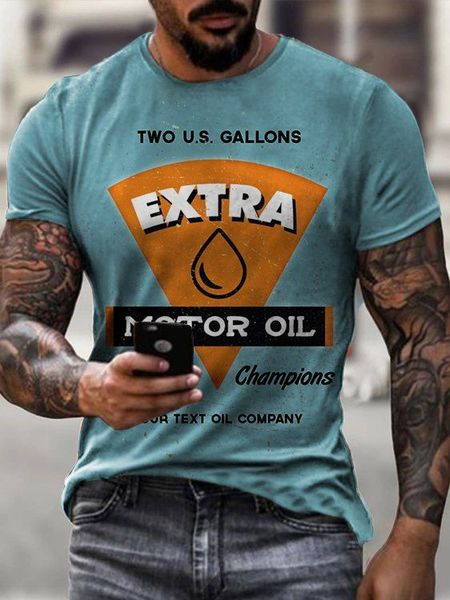 Casual Letters & Geometric Collection Digital Print Short Sleeve T-Shirt, As picture, T-shirt