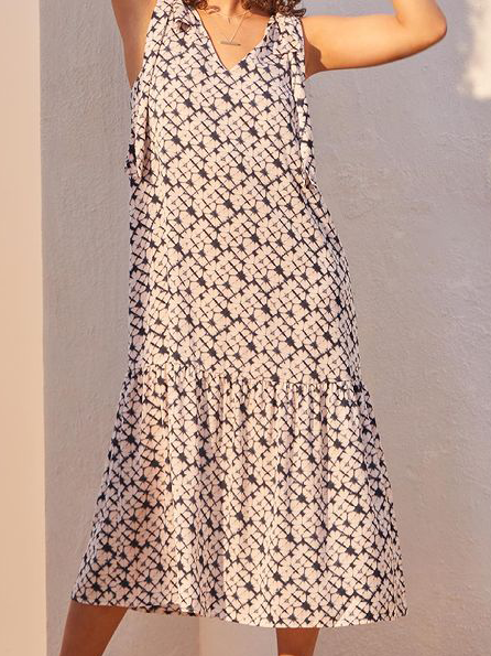 

Floral Casual Loosen Short sleeve Woven Dress, Apricot, Midi Dresses