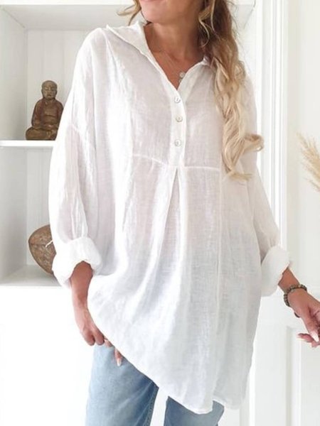 

Loosen Casual Buttoned Long Sleeve Blouse, White, Blouses & Shirts