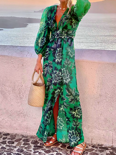 

Plus size Floral Boho Dresses, Green, Maxi Dresses