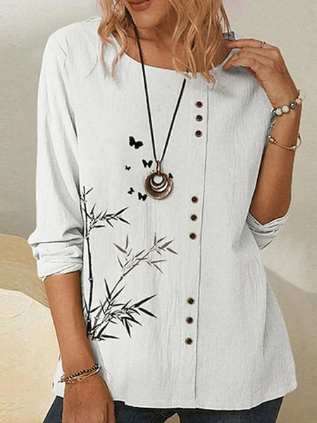 

Floral V Neck Loosen Elegant Shirts & Tops, White, Shirts & Blouses