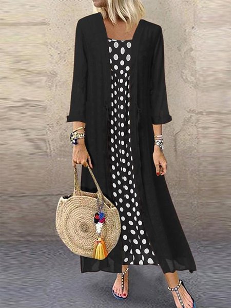 Vacation Loosen Square Neck Dresses, Black, Dresses