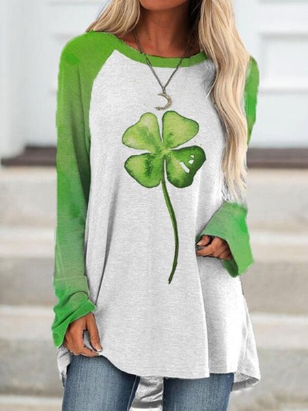 

St. Patrick's Day Loosen Casual Color Block Shirts & Tops, Multicolor, Tunics