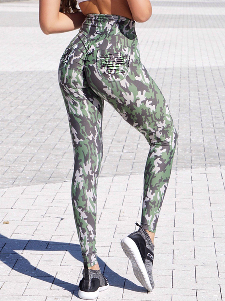 

Camo Sport Slim Fit Yoga Pants, Green, Leggings