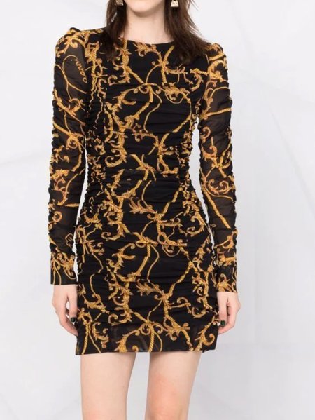

Slim Fit Round Neck Long sleeve Dress, As picture, Mini Dresses
