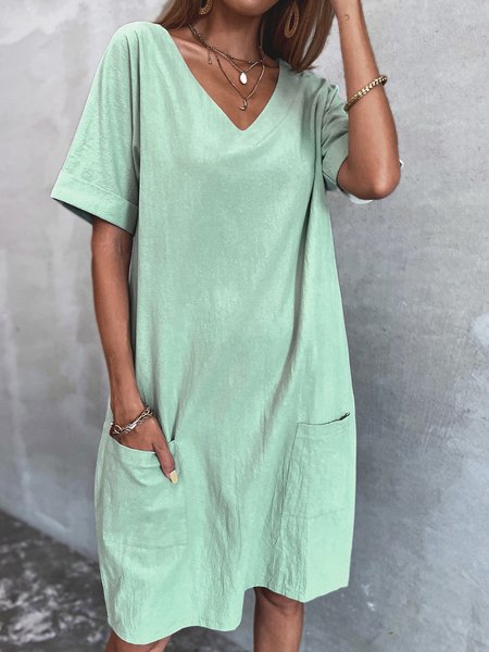 

Cotton V Neck Vacation Dresses Plus Size, Green, Dresses