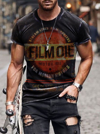 

Casual Letters & Geometric Collection Digital Print Short Sleeve T-Shirt, As picture, T-shirt
