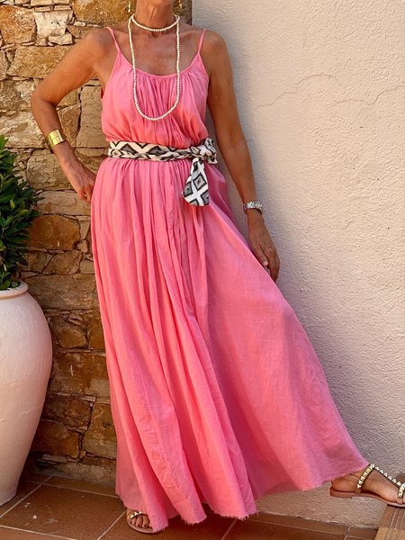 

Spaghetti Loosen Boho Dresses, Pink, Maxi Dresses