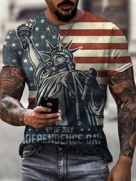 

Casual Flag Collection Digital Print Short Sleeve T-Shirt, As picture, T-shirt