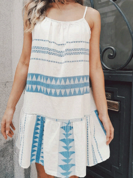 

Bohemian Stripe Print Slip Dress, White, Mini Dresses