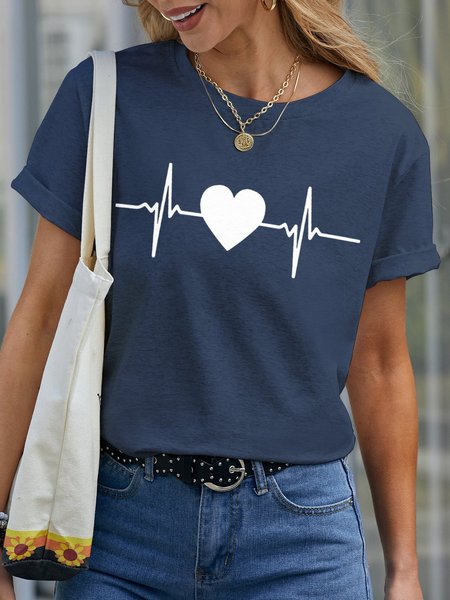 

Heartbeat Love Women's Short Sleeve T-shirt, Navyblue, T-shirts