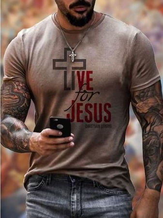 

Casual Letters & Geometric Collection Digital Print Short Sleeve T-Shirt, As picture, T-shirt