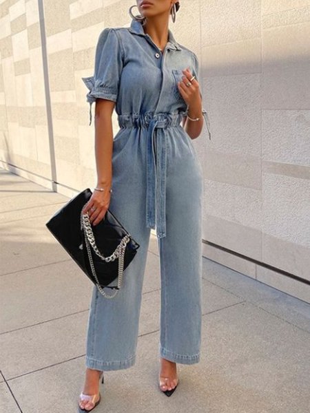 

Casual Denim Blue Solid Jumpsuit & Romper Jumpsuit, Jumpsuits