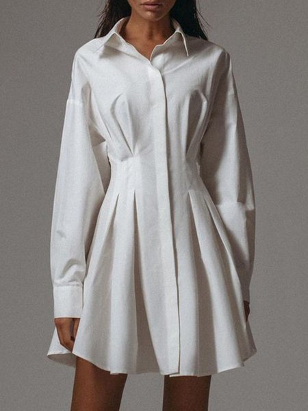 

Shirt Collar Fit and FlareX Elegant Dress, White, Mini Dresses