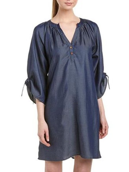 

Regular Fit V Neck Casual Daily Dress, Blue, Mini Dresses