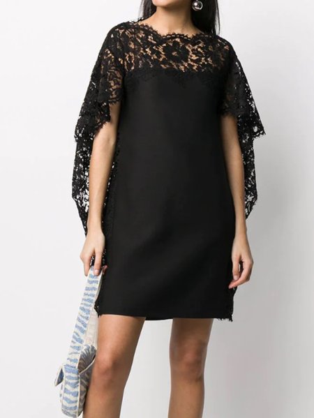 

Regular Fit Elegant Lace Black Dress, Mini Dresses