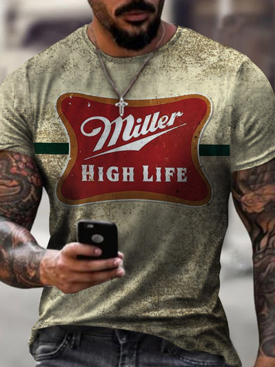 Casual Letters & Geometric Collection Digital Print Short Sleeve T-Shirt, T-shirt