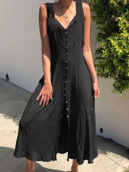 

Loosen Casual V Neck Dresses, Black, Maxi Dresses