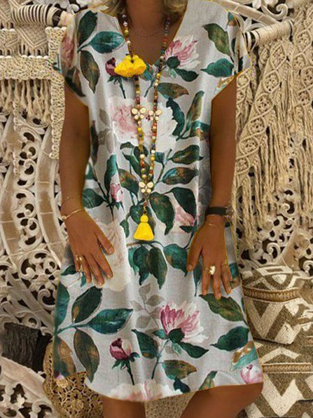 

Floral Casual Cotton Blends Dresses, Gray, Dresses
