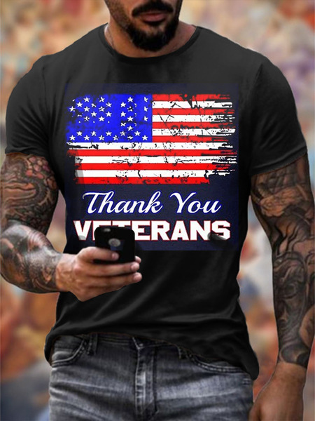

Casual Flag Collection Digital Print Short Sleeve T-Shirt, As picture, T-shirt