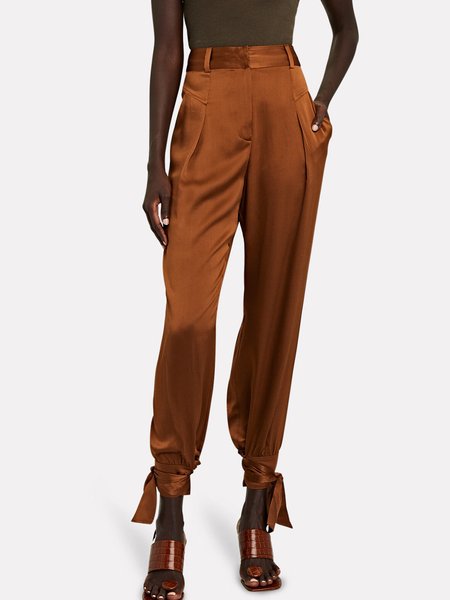 

Solid Simple Regular fit Daily Pants, Brown, Cropped Pants